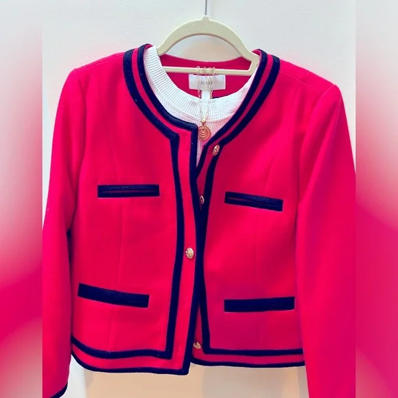 NWT J. Crew classic, 100% wool jacket in pink and midnight blue. Size 6. - Picture 5 of 9